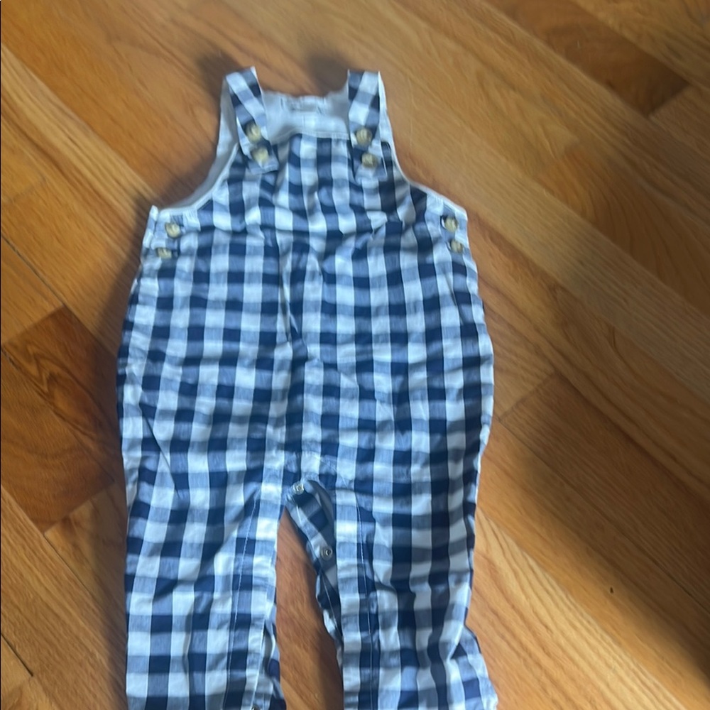 Janie and Jack Kids Blue Checkered Overalls